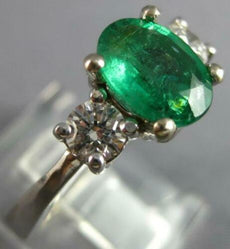 1.80CT DIAMOND & AAA EMERALD 14KT WHITE GOLD OVAL & ROUND ENGAGEMENT RING #27484