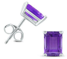 1.7CT AAA AMETHYST 14KT WHITE GOLD CLASSIC EMERALD CUT SOLITAIRE STUD EARRINGS