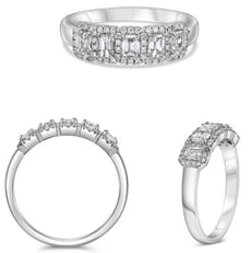 .84CT DIAMOND PLATINUM 3D ROUND & EMERALD CUT 5 STONE WEDDING ANNIVERSARY RING