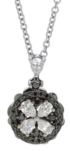 1.48CT WHITE & BLACK DIAMOND 18K WHITE GOLD PEAR SHAPE & ROUND CIRCULAR NECKLACE