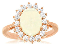 2.35CT DIAMOND & AAA OPAL 14KT ROSE GOLD OVAL & ROUND CLASSIC FLOWER LOVE RING