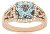 Estate 2.25Ct Diamond & AAA Aquamarine 14Kt Rose Gold Cushion & Round Engagement Ring