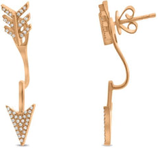 ESTATE .21CT DIAMOND 14KT ROSE GOLD 3D ARROW TO YOUR HEART FUN HANGING EARRINGS