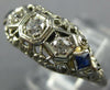 ANTIQUE .15CT OLD MINE DIAMOND & AAA SAPPHIRE 14KT WHITE GOLD 3D ART DECO RING