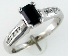 .91CT DIAMOND & AAA SAPPHIRE 14KT WHITE GOLD 3D EMERALD CUT & ROUND LOVE RING