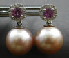 .53CT DIAMOND & AAA PINK SAPPHIRE & PINK SOUTH SEA PEARL 14K WHITE GOLD EARRINGS