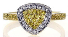 .43CT WHITE & FANCY YELLOW DIAMOND 18KT 2 TONE GOLD PAVE TRILLION FILIGREE RING