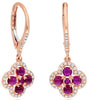 1.20CT DIAMOND & AAA RUBY 14KT ROSE GOLD FLOWER LERVERBACK FUN HANGING EARRINGS