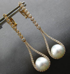 LARGE & LONG .88CT DIAMOND & AAA SOUTH SEA PEARL 18KT ROSE GOLD HANGING EARRINGS