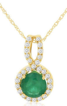 .96CT DIAMOND & AAA EMERALD 14KT YELLOW GOLD 3D ROUND INFINITY FLOATING PENDANT