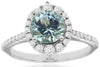 ESTATE 1.64CT DIAMOND & AAA AQUAMARINE 14K WHITE GOLD 3D ROUND HALO JOURNEY RING
