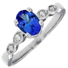 .93CT DIAMOND & AAA TANZANITE 14KT WHITE GOLD 3D OVAL & ROUND 5 STONE LOVE RING