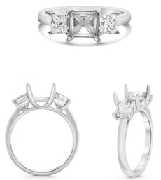 1.44CT DIAMOND PLATINUM SQUARE PRINCESS CUT 3 STONE SEMI MOUNT ENGAGEMENT RING