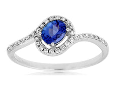 .48CT DIAMOND & AAA TANZANITE 14KT WHITE GOLD OVAL & ROUND CRISS CROSS LOVE RING