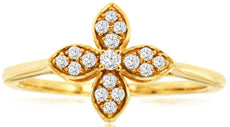 ESTATE .16CT DIAMOND 14KT YELLOW GOLD 3D CLASSIC FLOWER MULTI LEAF FUN RING