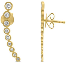 ESTATE .34CT DIAMOND 14K YELLOW GOLD ROUND GRADUATING BEZEL EAR CLIMBER EARRINGS