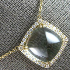 8.33CT DIAMOND & AAA GREEN AMETHYST 14KT YELLOW GOLD SQUARE HALO PYRAMID PENDANT