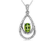 .62CT DIAMOND & AAA PERIDOT 14K WHITE GOLD OVAL & ROUND DOUBLE TEAR DROP PENDANT