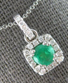 .87CT DIAMOND & AAA EMERALD 14KT WHITE GOLD ROUND SQUARE HALO FLOATING PENDANT