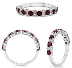 1.08CT DIAMOND & AAA RUBY 14KT WHITE GOLD 3D ROUND SEMI ETERNITY WEDDING RING