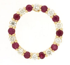 1.0CT DIAMOND & AAA RUBY 14KT YELLOW GOLD ROUND CIRCLE OF LIFE FLOATING PENDANT