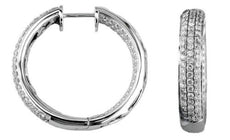 2.35CT DIAMOND 14K WHITE GOLD ROUND PAVE INSIDE OUT HOOP HUGGIE HANGING EARRINGS