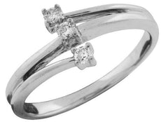 ESTATE .12CT DIAMOND 14KT WHITE GOLD 3D ROUND 3 STONE CRISS CROSS LOVE RING