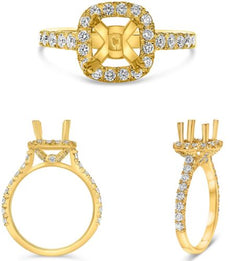 .72CT DIAMOND 14K YELLOW GOLD ROUND 3D CLASSIC SQUARE SEMI MOUNT ENGAGEMENT RING