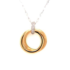 .51CT DIAMOND 18K 2 TONE GOLD MATTE & SHINY DOUBLE CIRCULAR FUN FLOATING PENDANT
