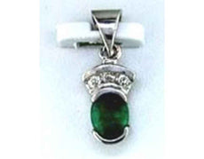 .44CT DIAMOND & AAA EMERALD 14KT WHITE GOLD 3D OVAL SEMI BEZEL FLOATING PENDANT