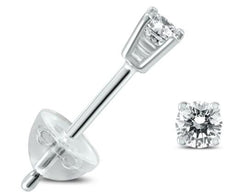 ESTATE SMALL .06CT DIAMOND 14K WHITE GOLD 3D CLASSIC ROUND 4 PRONG STUD EARRINGS