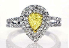 1.21CT WHITE & FANCY YELLOW DIAMOND 18KT 2 TONE GOLD PEAR SHAPE ENGAGEMENT RING