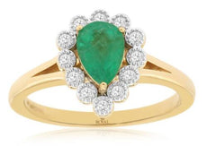 .89CT DIAMOND & AAA EMERALD 14K YELLOW GOLD PEAR SHAPE & ROUND FILIGREE FUN RING