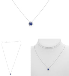.73CT DIAMOND & AAA SAPPHIRE 14KT WHITE GOLD 3D ROUND CLASSIC HALO LOVE NECKLACE