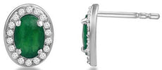 1.02CT DIAMOND & AAA EMERALD 14KT WHITE GOLD OVAL & ROUND CLASSIC STUD EARRINGS