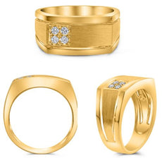 .18CT DIAMOND 14KT YELLOW GOLD 3D ROUND MATTE & SHINY SQUARE CLASSIC MENS RING