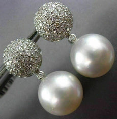 ESTATE LARGE 1.56CT DIAMOND & AAA SOUTH SEA PEARL 18K WHITE GOLD ETOILE EARRINGS