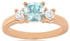 1.14CT DIAMOND & AAA AQUAMARINE 14K ROSE GOLD 3D CUSHION & ROUND ENGAGEMENT RING