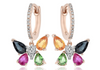 2.05CT DIAMOND & AAA MULTI GEM 14K ROSE GOLD ROUND & PEAR SHAPE HANGING EARRINGS