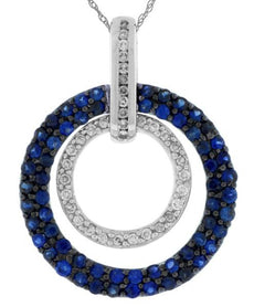 1.45CT DIAMOND & AAA SAPPHIRE 14KT WHITE GOLD 3D MULTI ROW FUN FLOATING PENDANT