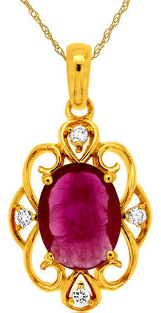 1.24CT DIAMOND & AAA RUBY 14KT YELLOW GOLD 3D OVAL & ROUND MULTI HEART PENDANT