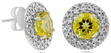 2.86CT DIAMOND & AAA LEMON QUARTZ 14KT WHITE GOLD ROUND SOLITAIRE STUD EARRINGS