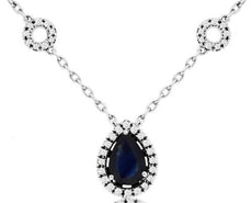 1.13CT DIAMOND & AAA SAPPHIRE 14KT WHITE GOLD PEAR SHAPE & ROUND LOVE NECKLACE
