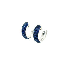2.22CT AAA SAPPHIRE 18KT WHITE GOLD 3D MULTI ROW HUGGIE HOOP HANGING EARRINGS