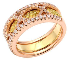 .93CT LIGHT PINK & FANCY YELLOW DIAMOND 18K YELLOW & ROSE GOLD XO FUN LOVE RING