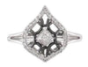 ESTATE .13CT DIAMOND 14KT WHITE & BLACK GOLD ROUND LOVE KNOT LEAF SHAPE FUN RING