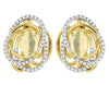 ESTATE 1.30CT DIAMOND & AAA OPAL 14KT YELLOW GOLD OVAL & ROUND HANGING EARRINGS