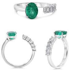 1.88CT DIAMOND & AAA EMERALD 18KT WHITE GOLD 3D OVAL & EMERALD CUT TENSION RING