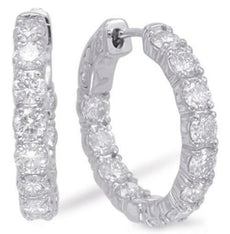 LARGE 3.60CT DIAMOND 14KT WHITE GOLD 3D CLASSIC ROUND INSIDE OUT HUGGIE EARRINGS