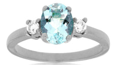 1.27CT DIAMOND & AAA AQUAMARINE 14KT WHITE GOLD 3D OVAL & ROUND ENGAGEMENT RING